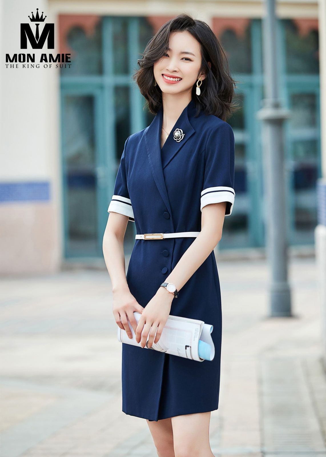 Navy And White Blazer Dress 